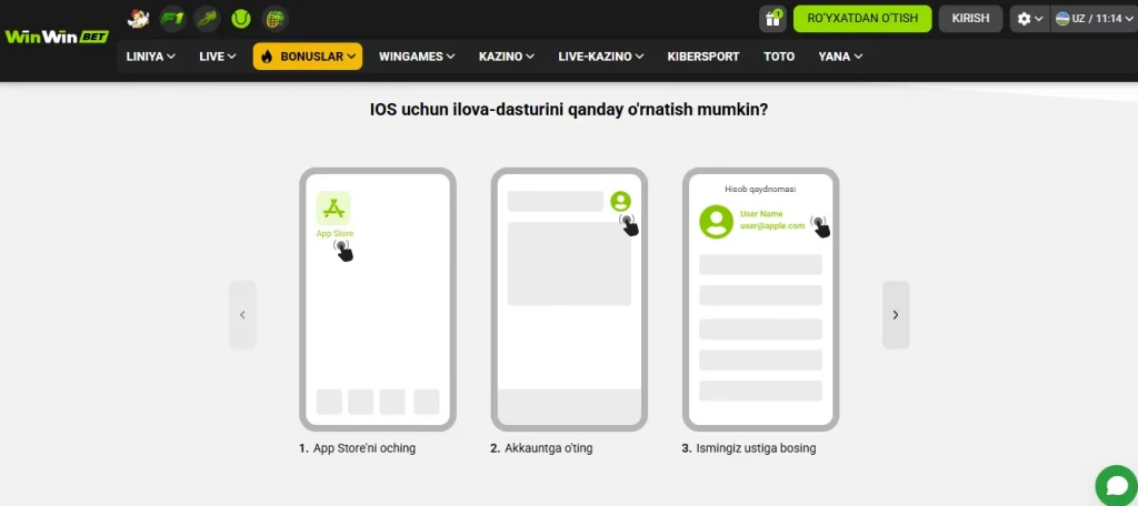iOS (iPhone) O'zbekiston uchun Win Win ilovalarini o'rnating